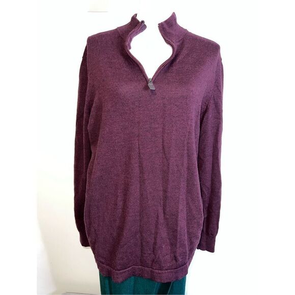 100% Merino Wool Mens Half Zip Large maroon - Picture 2 of 6
